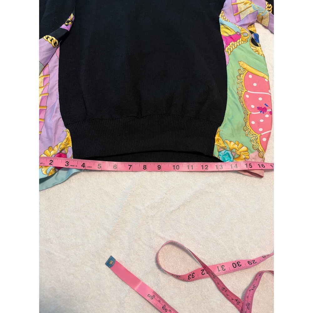 Versace Silk Scarf Paneled Hoodie Womens 38 Black Baroque Knit Pullover - Picture 12 of 14
